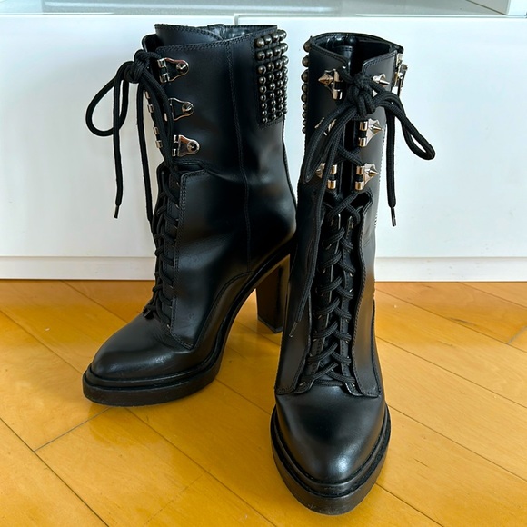 Sergio Rossi Rockstar studded lace up heeled boots - Picture 1 of 8